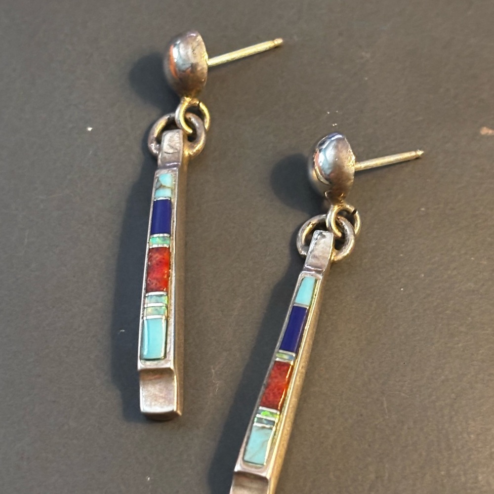 Native american Inlay Dangle sterling silver  Earrings